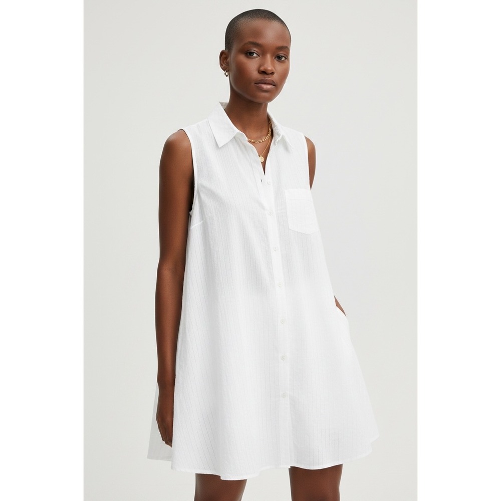 Equipment Femme White Sleeveless Cotton Button Down Mini Dress Q1513-E467C Small